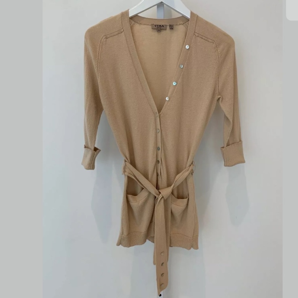 YUKA PLATINUM BEIGE BELTED CARDIGAN P-SMALL